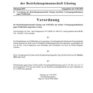 Verordnung der BH Güssing: Waldbrand